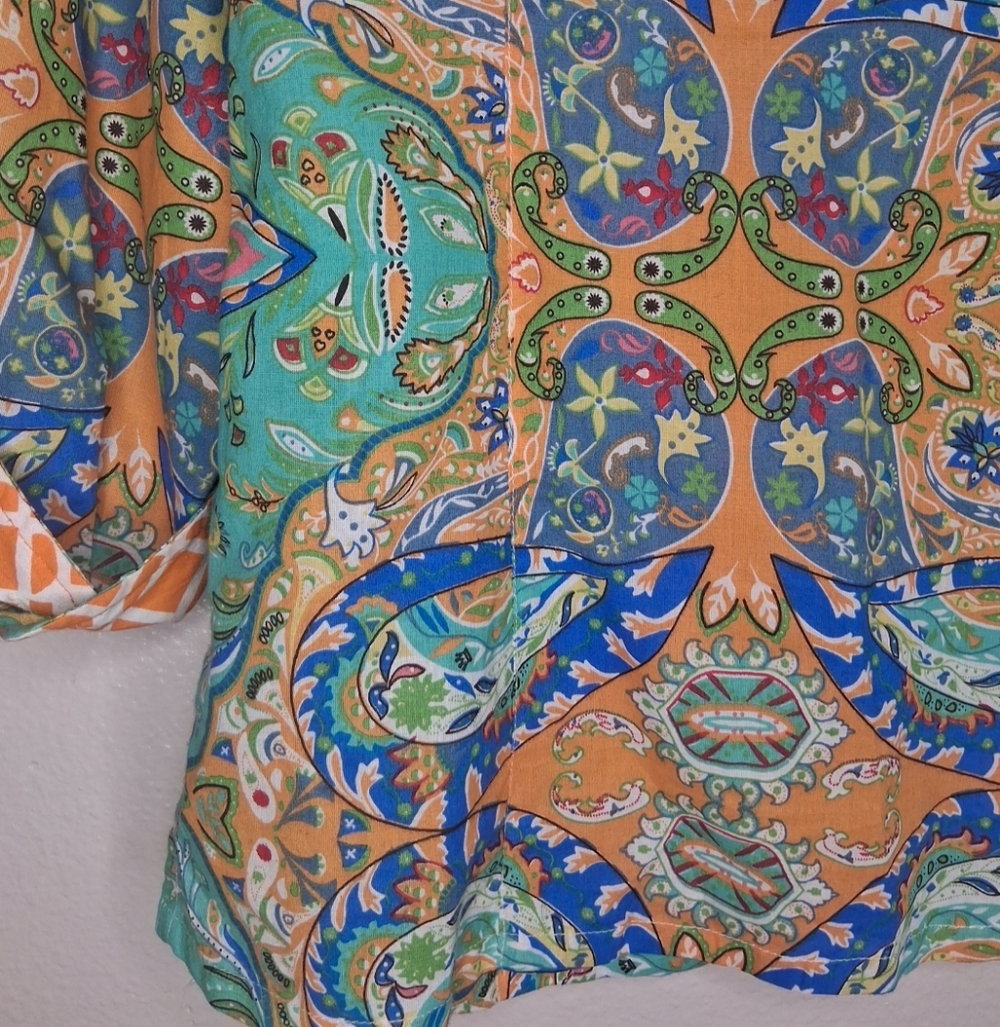 Tizzie Long Sleeve Button Up Blouse Preppy Paisley Bright Colorful Cotton Size S - Picture 12 of 16